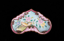 Very Rare Lotus Shaped Chinese Canton Enamel Painted Snuff Tray 18th C 10cm Wide picture