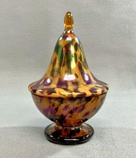 Antique Kralik Bohemian Tortoiseshell Iridescent Art Glass Lidded Compote picture
