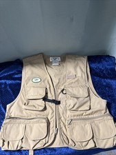 Vtg L.L. Bean Fly Fishing Utility Multi Pocket Khaki Zip Up Vest Poly Men’s S picture