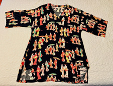 Natori XL Black Geisha Printed Rayonne Caftan Lounger with pockets picture