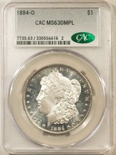 1884-O $1 MORGAN DOLLAR - CACG MS-63 DMPL, BLACK AND WHITE DEEP MIRRORS CAC picture