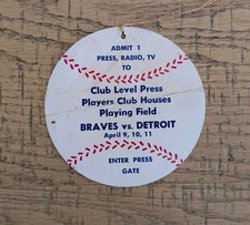 1965 Atlanta Stadium Inaugural Press Pass Milwaukee Braves Vs Detroit Tigers  picture