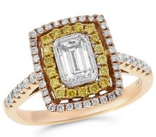 WIDE .85CT WHITE FANCY YELLOW DIAMOND 18K WHITE ROSE GOLD SQUARE ENGAGEMENT RING picture