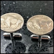 Vintage Buffalo Nickel Cufflinks Authentic 5 Cent American Coins Currency picture