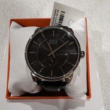 Movado ESQ  watch 46mm Swiss Quartz Black Dial Date  Leather Band. picture