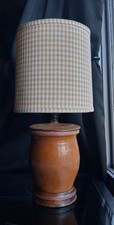 Vintage Glazed Crock Lamp Primative Gingham Cottagecore Luxury Cabin Decor Plaid picture