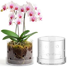 Clear Acrylic Orchid Planter Pot 6 Inch with Drainage Tray for Indoor Plants picture