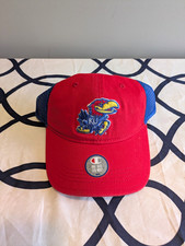 Champion Kansas Jayhawks Men One Size Mesh Trucker Snapback Cap Hat Red Blue picture