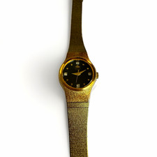 Seiko Women’s Quartz Dress Watch Gold Tone Bracelet Black Dial Diamond Markers picture