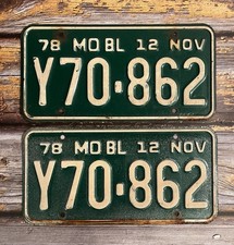 1978 Missouri TRUCK License Plate Matched Pair / Set Y70-862 picture