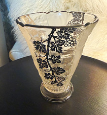 Val Saint Lambert Belgique Art Deco Silver Overlay Grape Vine Crystal Vase picture