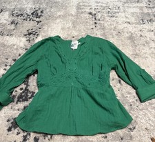 CATO Womens Green Tie Back Shirt V Neck SIZE XL X-large 3/4 Sleeve New picture