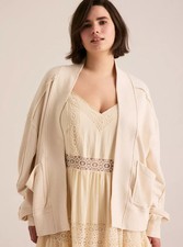 Torrid Plus 2X Festi French Terry Relaxed Dolman Cardigan White Swan Pockets NWT picture