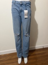 ZARA Light Blue Ripped Mid Rise Jeans Size 4 picture