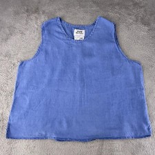 Flax Tank Top Womens Large Blue Linen Sleeveless Summer Coastal Minimalist picture