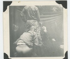 Vintage Photo Military Solders Squatting Down 