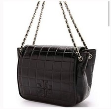 Tory Burch Marion Quilted Patent Leather convertible Bag- Black MSRP $495 picture