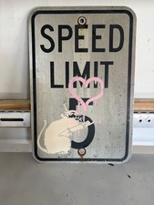 Vintage Street Sign SPEED LIMIT  5 Rare Banksy style tag Graffiti Art OOAK see picture