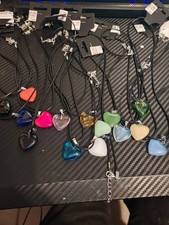 Mini Heart-Shaped Crystal Stone Pendant Necklace 17-19 Blue Black Red Green Pink picture