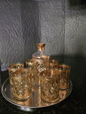 Vintage 6 Culver Valencia 22K Gold & Green Diamond glasses plus decanter picture