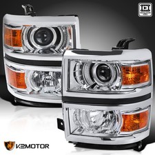 Fits 2014-2015 Chevy Silverado 1500 Projector Headlights Head Lamps Chrome Trim picture
