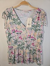 NWT Wonderly Soft Sleeveless Top Floral Blouse Size M Elastic Waist $44.50 picture