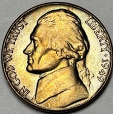1949 D Jefferson Nickel  5FS Full Steps PQ .Toned picture