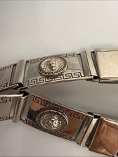 Vintage Silver Lion Head Medallion Belt Greek Key Y2K Statement picture