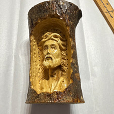 Handmade Hand-Carved Wood Jesus Log Relief Figure Carving, Christianity picture