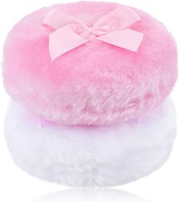 2Pcs Large Fluffy Powder Puff, 3.5 Inch Soft Body Powder Puff Washable Reusable picture