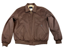 Faconnable Men's Large L Brown 100% Wool Bomber Jacket Quilted Lined Full Zip picture