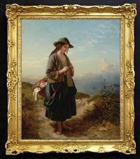 Handmade Old Master-Art Antique Oil Painting women girl on canvas 24