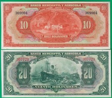Venezuela Banco Mercantil Y Agricola remainders S231 & S232, UNC- w/ some foxing picture