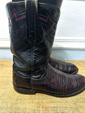 Lucchese Black Cherry Smooth Ostrich Leg Exotic Cowboy Boots Men’s 8D Vintage picture