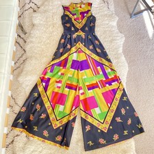 READ Vintage 60s 70s PROJECT Jumpsuit Psychedelic Day Glo Wide Leg Small S NEON picture