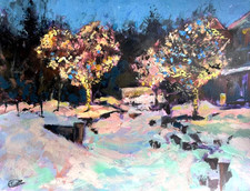 Holiday Lights Original Acrylic Painting,Winter Wall Art 12x9in,Signed, Handmade picture