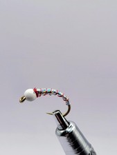 Red Ribbed Zebra Midge Trout Flies White Bead Size 18 Lot 6 picture