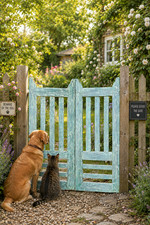 Antique Distressed Teak Wood Pet Gate Rustic Indian Wooden Barrier ( 41