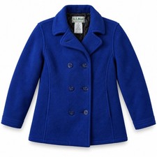 HK55 - Vintage L.L.Bean Women’s M Fleece Pea Coat Blue Thinsulate Made USA Doubl picture