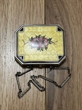 Antique 1920’s  Art Deco Guilloche  Enamel Compact Purse W/ Wristlet Yellow Rose picture