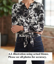 TALBOTS Petite Tie-Waist Blouse Shirt Black & White - Size Mp picture