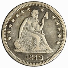 1849 SEATED LIBERTY QUARTER ~ NICE VF picture