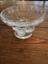 Vintage Lalique France Nogent Crystal Compote Bowl w/ Four Frosted Sparrow Birds picture
