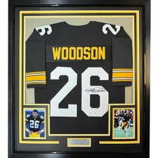 Framed Autographed/Signed Rod Woodson 35x39 Pittsburgh Black Jersey JSA COA picture