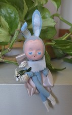 Vtg Knee Hugger Mini EASTER BUNNY Rabbit Pixie Elf Doll Ornament Corsage Japan picture