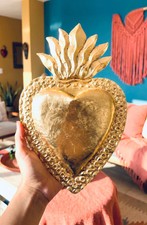 Large Hoja de Oro, Handcrafted Tin Sacred Heart Wall Art, Mexican Home Decor picture