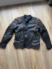 Polo Ralph Lauren Distressed Cowhide Leather Cafe Racer Biker Jacket Brown SizeL picture