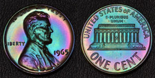 1965-P SMS Lincoln 1 One Cent Rainbow Toning (L66-23) picture