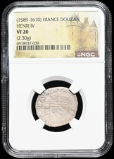 FRANCE King Henry IV 1595 Silver Medieval Douzain Douzan Coin 1589-1610 NGC VF20 picture