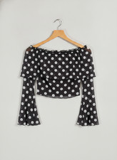 Verdusa Women's Black 70S Off Shoulder Renaissance Polka Dots Tops Bell Sleeve S picture